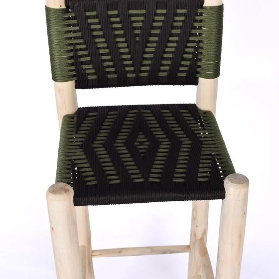 2 handgefertigte marokkanische grüne Hocker – Barhocker, Leder, Holz, Bohemian (photo 4 of 7)