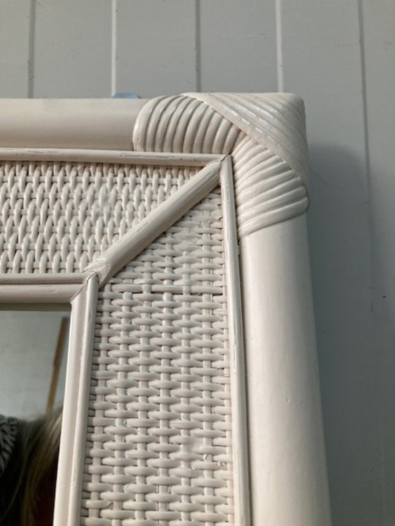 Image 1 of Specchio vintage in rattan e bambù bianco sporco, anni 70/80