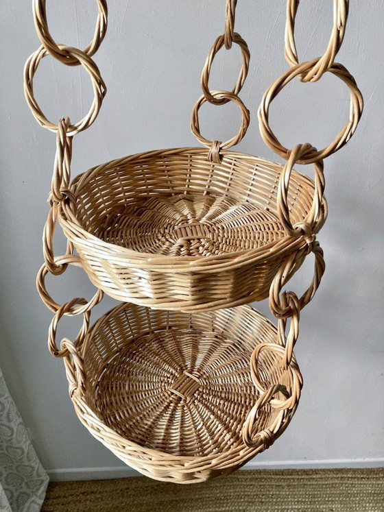 Large Wicker Hanging Basket with Three Tiers, Twisted Ring Chain, Decorative Objects, Beige (photo 11 of 18)