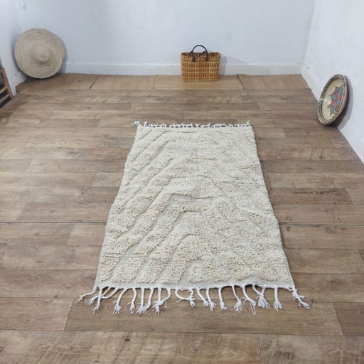 Modern Berber Rug – Handmade Berber Carpet | Moroccan Cream Wool Rug | 164 × 100 cm