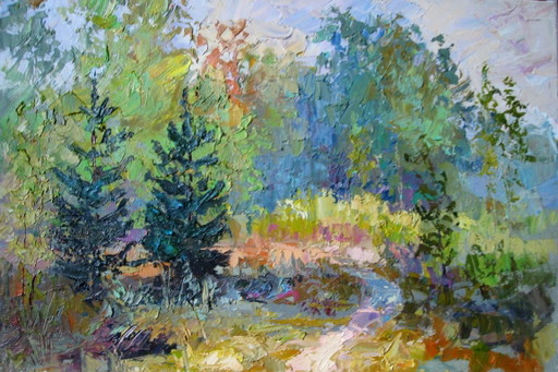 Origineel olieverfschilderij Natuurlandschap Bosrand