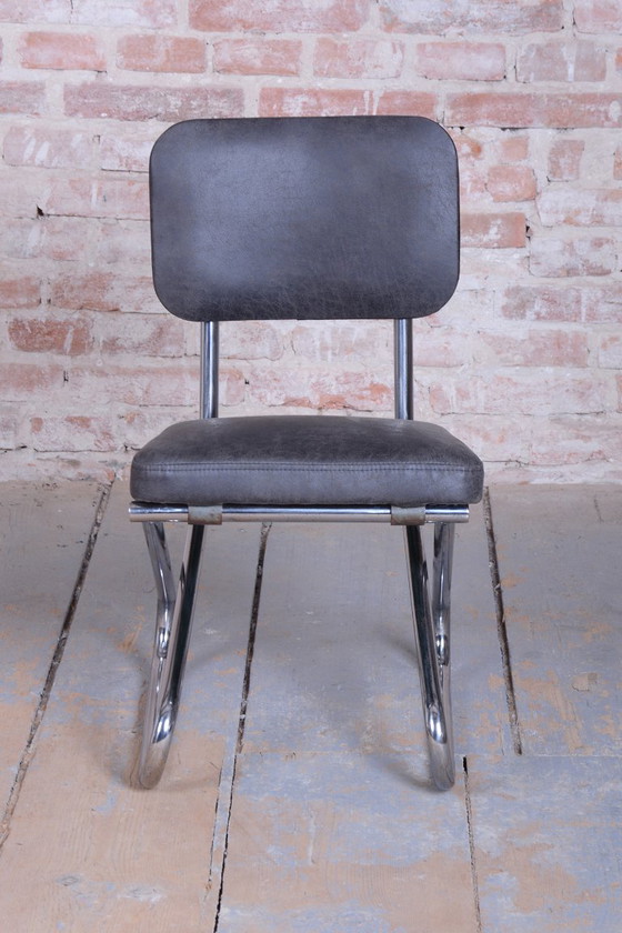 Restored Bauhaus Chair, Genuine Leather, Chrome, Steel, Germany, 1930s – Side chairs, Metal (photo 4 of 8)