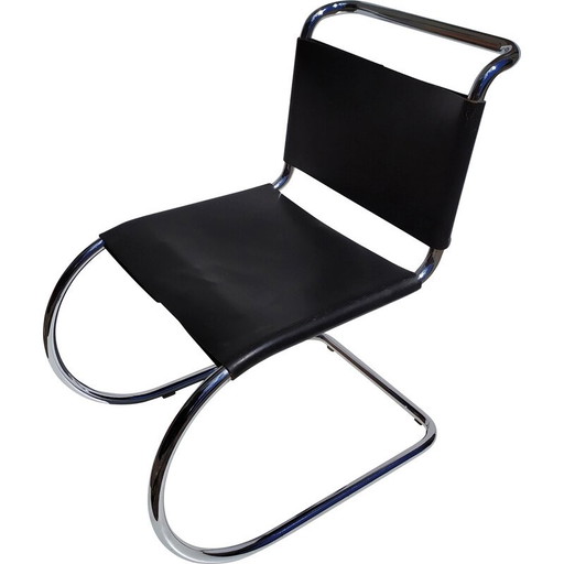 Sedia vintage Mr10 in pelle nera di Mies Van Der Rohe, anni '70