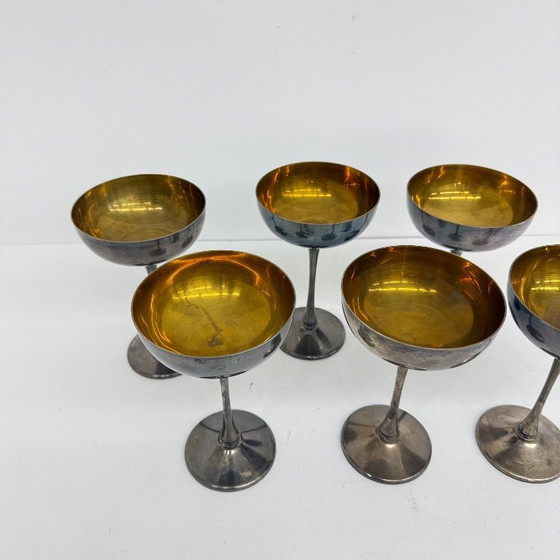 Image 1 of Set of 6 brass silver plated champagne coupes , 1970s Italy