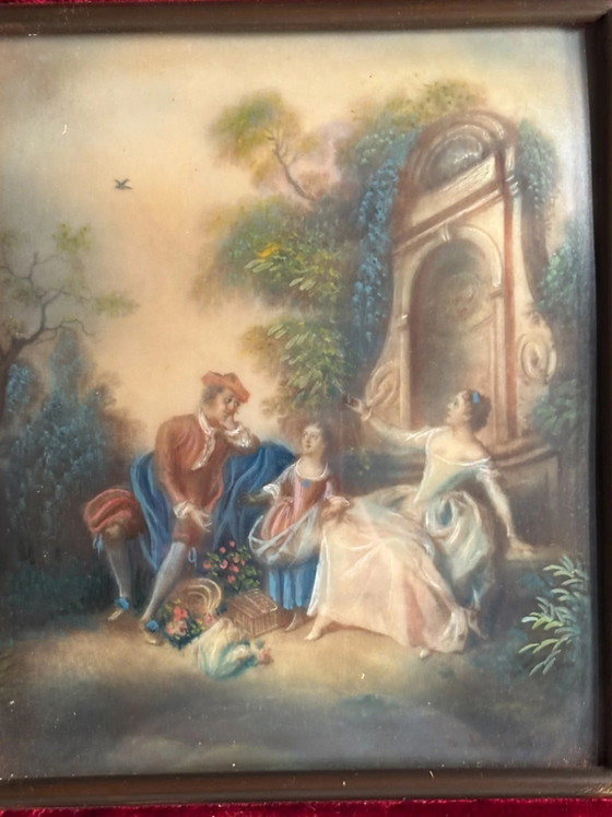 Pair of 20th Century Classical Oil Miniatures on Cardboard, Paintings & Drawings (photo 3 of 10)
