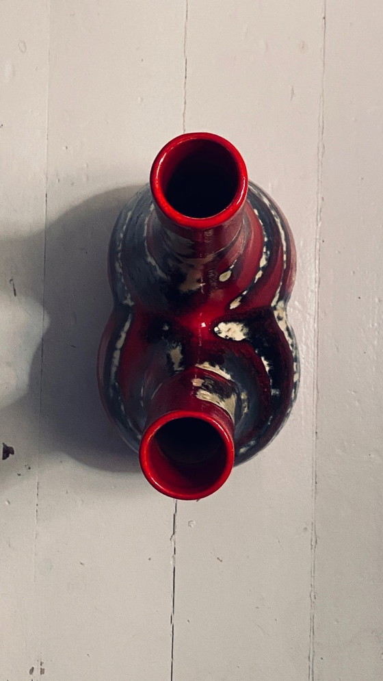 Image 1 of Vaso vintage di design della Germania Ovest – smalto rosso lava – ca. 1965–1975