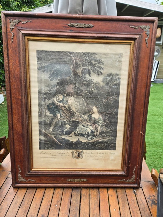 Image 1 of Set of French Rococo reproduction engravings – heavy wooden frame