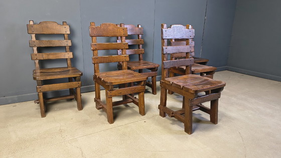 Image 1 of Vintage brutalistische eetkamerstoelen, set van 6 - jaren 60