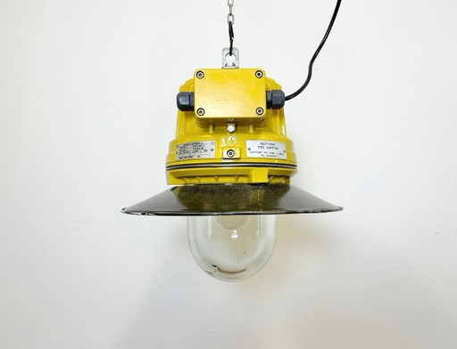 Yellow Industrial Explosion Proof Lamp with Grey Enameled Shade, 1990s