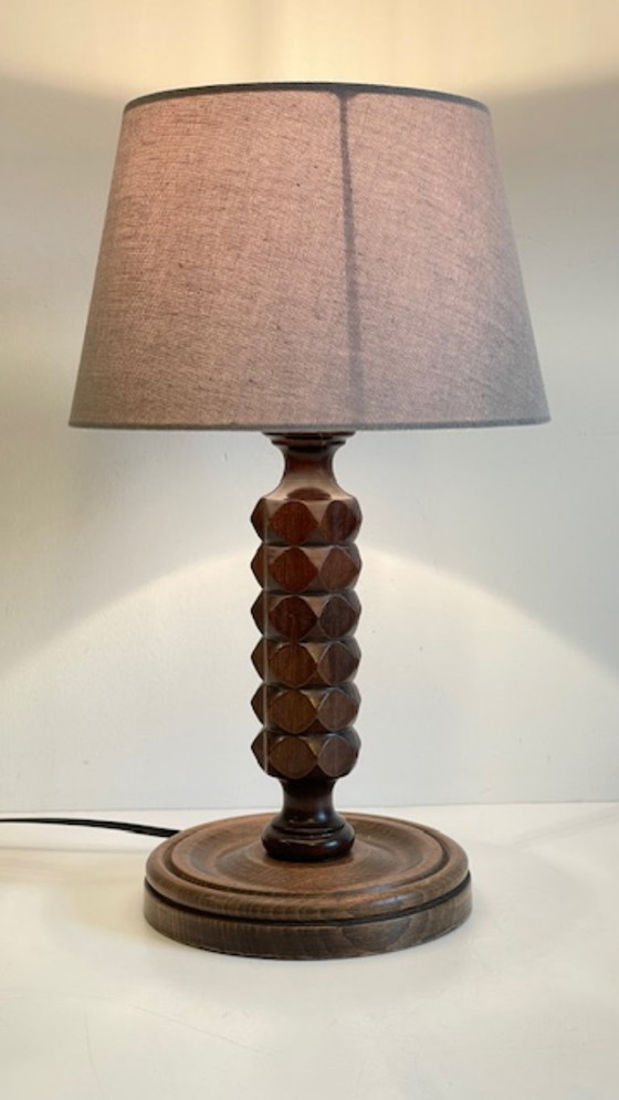 Image 1 of Vintage Geometric Wooden Lamp in the Style of Charles Dudouyt