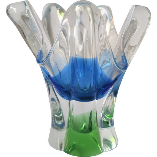 Vase vintage en verre métallurgique bleu par J. Hospodka, Tchécoslovaquie années 1960