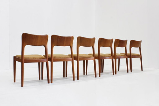 Juego de 6 sillas de comedor danesas vintage de teca Niels Koefoed de los años 60