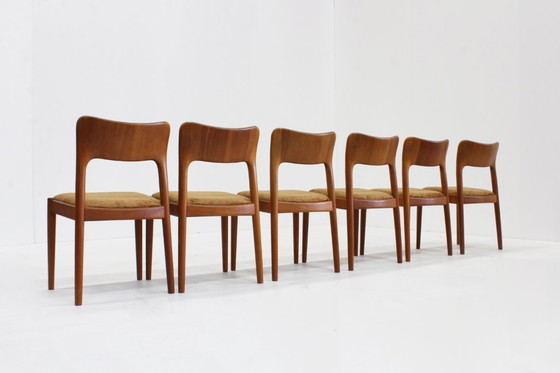 Image 1 of Set di 6 sedie da pranzo vintage danesi Niels Koefoed in teak degli anni '60
