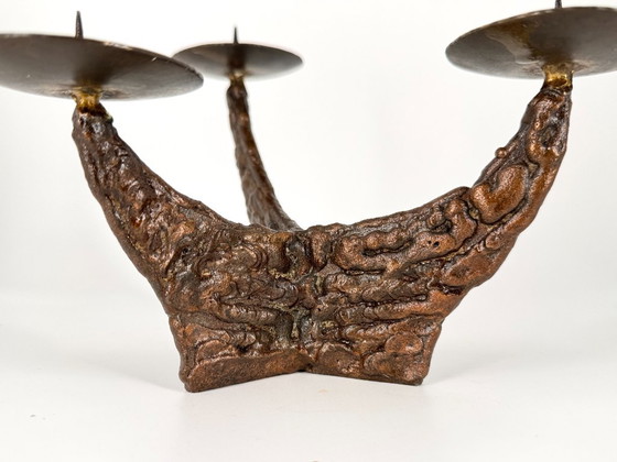 Sculptural Vintage Candle Holder, Brutalism, Mid Century, Metal, Brown, Organic Modern (photo 12 of 12)