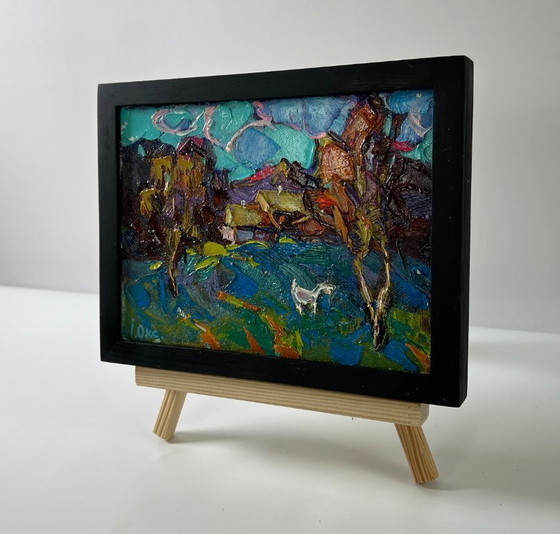 Original Oil Painting Summer Houses Landscape Day Outside The Village – Paintings & Drawings, Canvas (photo 2 of 8)