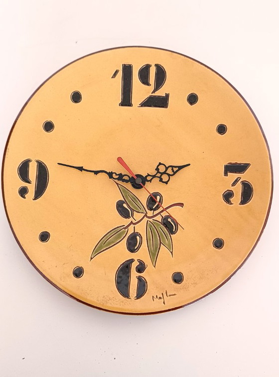 Image 1 of Sixties kitchen clock ceramic with olives