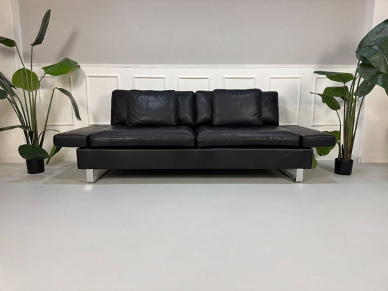 Image 1 of Brühl Alba Sofa Schwarz Leder Designer Couch Schlaffunktion
