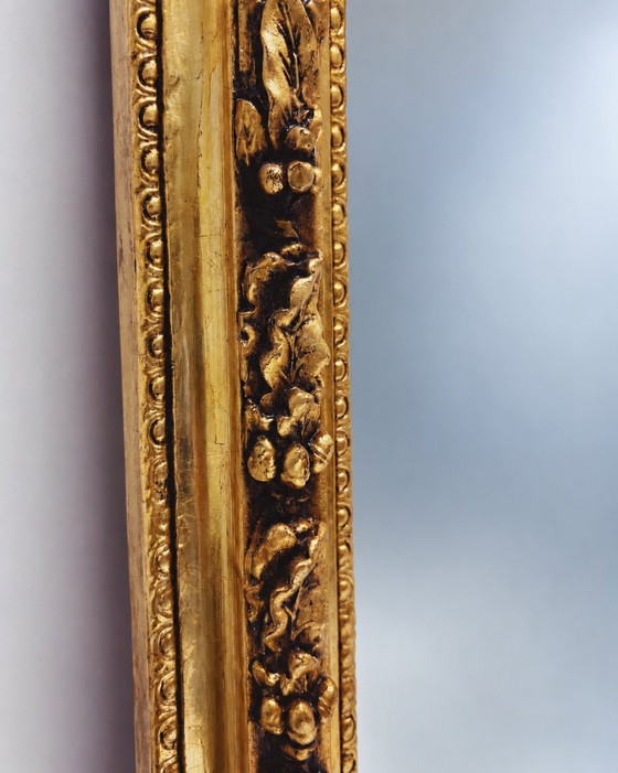 Large Golden Full-Length Mirror with Ornate Crest – Green Square, Wood, Vintage (photo 6 of 8)