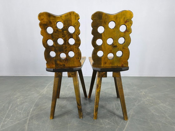 Image 1 of Set of 3 Brutalist Wooden Chairs, Czechoslovakia, 1950s