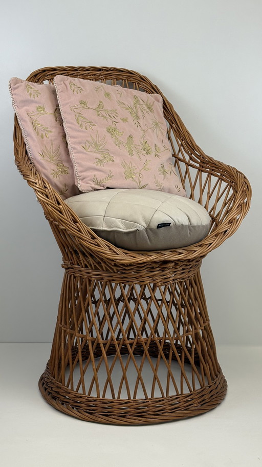 Vintage Rattan Woven Tub Chair Armchair