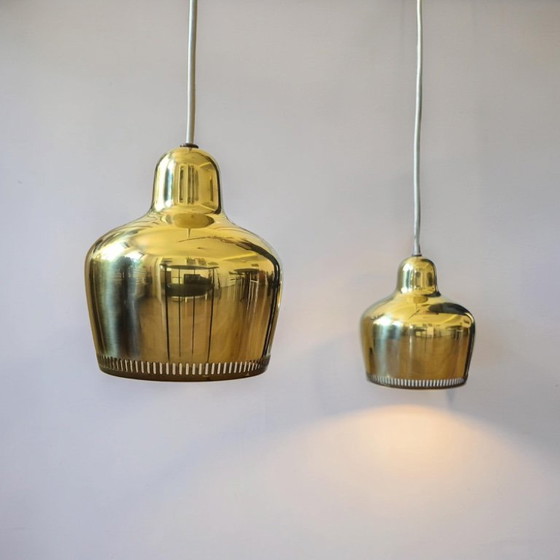 Image 1 of Set of 2 Golden bell lamps by Alvar Aalto, Denmark, 1950s