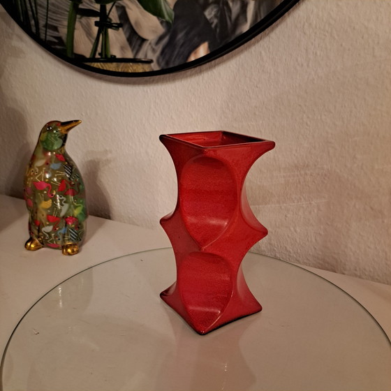 Cari Zalloni kaarsenhouder voor Steuler keramiek, jaren 70, vintage stijl uit het midden van de 20e eeuw, rood (photo 3 of 8)