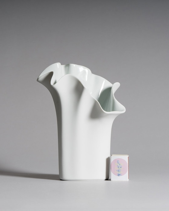 Image 1 of Rosenthal Duo: Sculptural White Porcelain Icons by Lino Sabattini candleholder & Claus Josef Riedel Tulip Vase