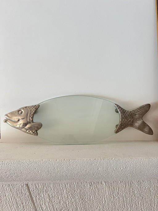 Vintage Silver Plated Glass Fish Serving Dish - Fish Shape