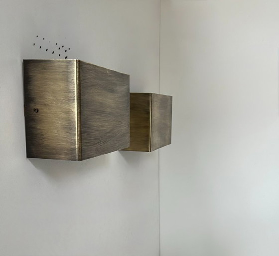 Image 1 of Coppia di applique vintage, ottone spazzolato patinato, Francia, 1970