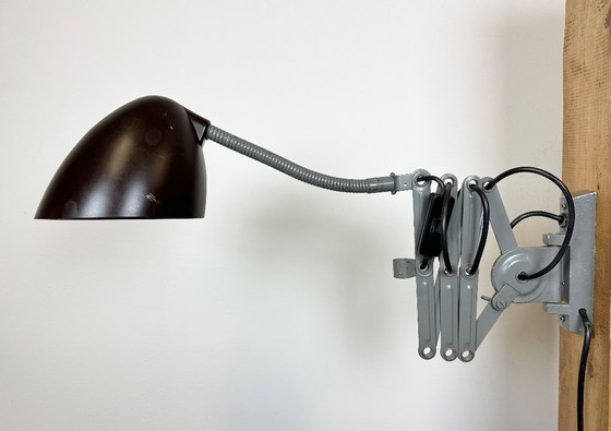 Image 1 of Grey Industrial Scissor Wall Lamp from Elektroinstala, 1960s