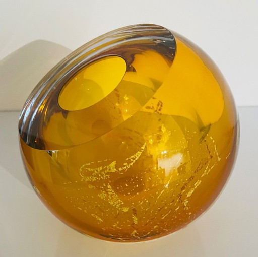 Objet en verre unique « TOPAZE D'OR » par George Broft