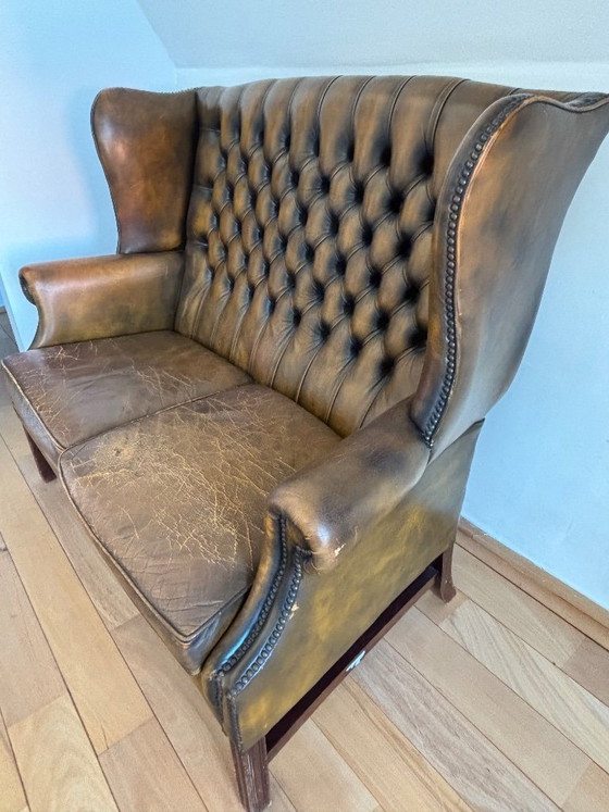 Image 1 of vintage leren bank