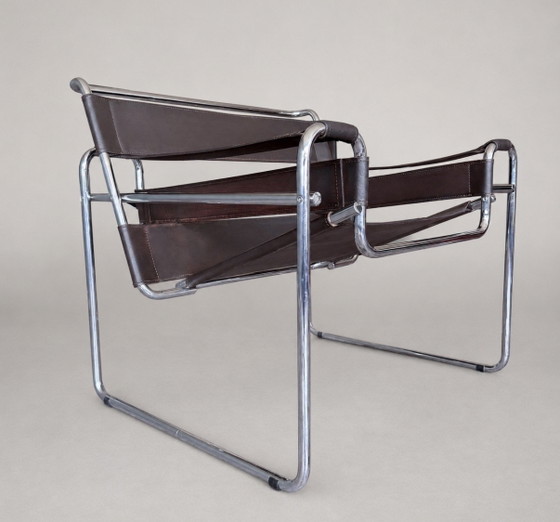 Image 1 of Fauteuil vintage Wassily B3 de Marcel Breuer pour Bononia/Gavina, Italie, cuir marron