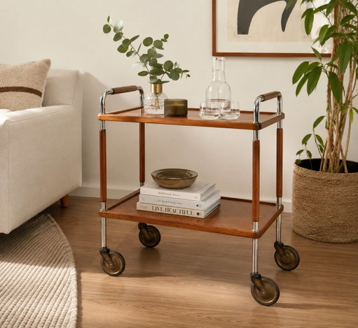 Serveerwagen in Thonet-stijl uit het midden van de 20e eeuw – Teak en chroom, designklassieker uit de jaren (photo 2 of 13)