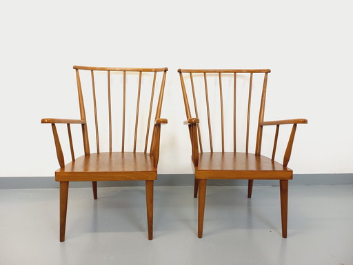 Pair of Vintage Wooden Armchairs Baumann Modèle Éventail des années 60