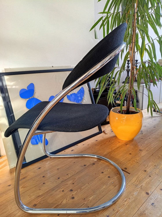 2 einzigartige Thonet Stühle, Esszimmerstühle, Stoff, Chrom, Schwarz (Foto 6 von 9)