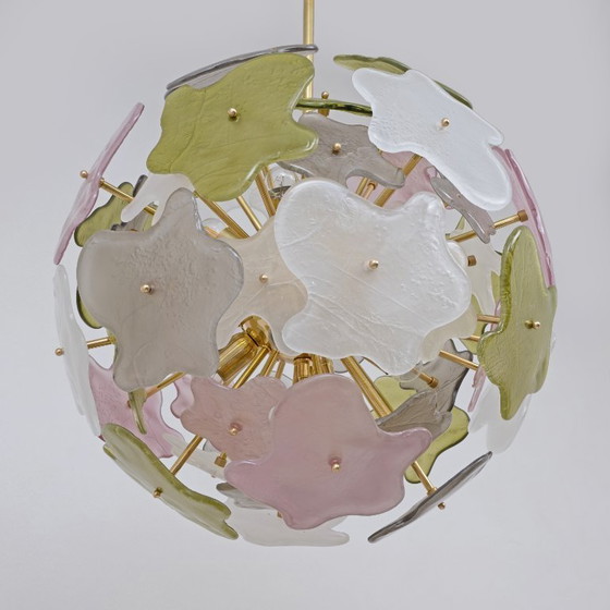 Image 1 of Italienischer Sputnik-Kronleuchter aus Muranoglas in Pastellfarben und poliertem Messing