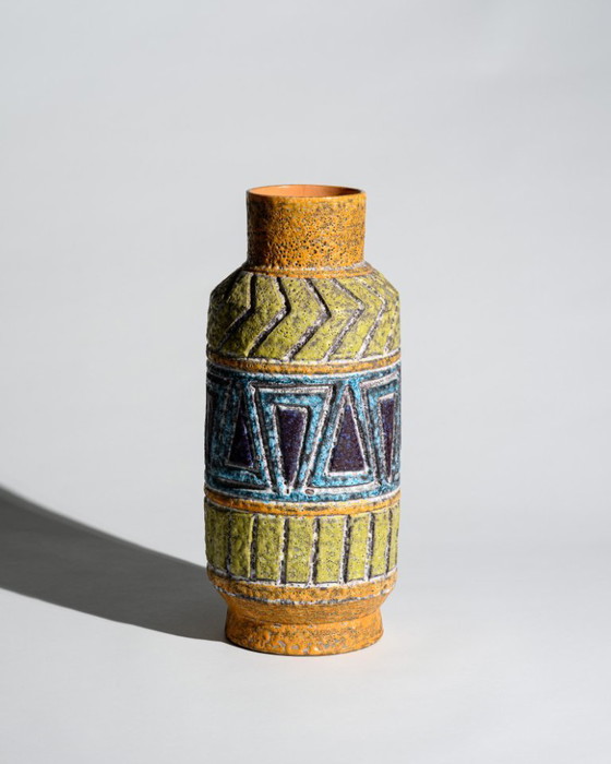 Image 1 of Alla Moda Fratelli Fanciullacci Attributed Geometric Floor Vase Lava Glaze Italy
