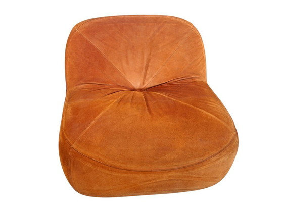 Image 1 of Vintage 1970s Set: 3-Seater Sofa + Orange Velvet Armchair