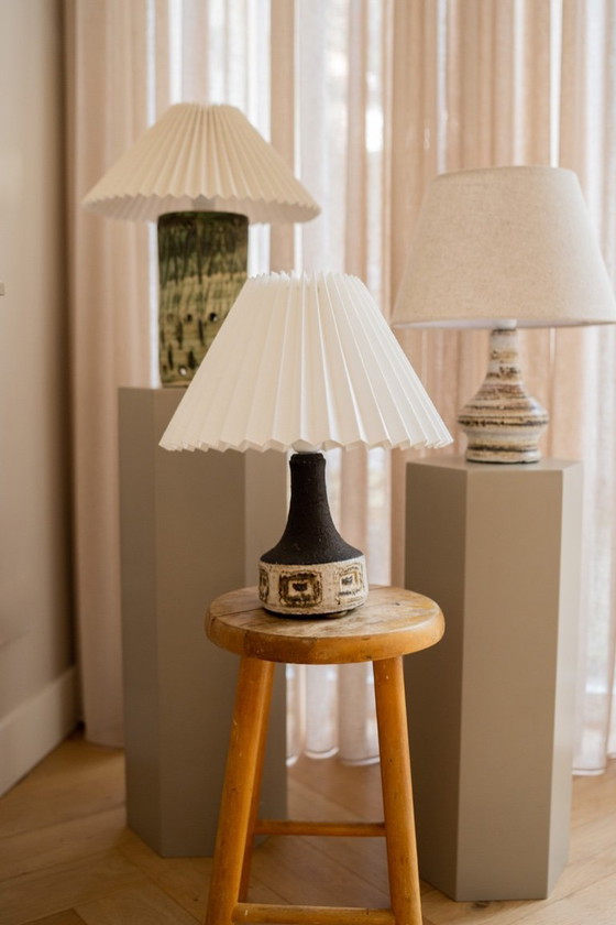Image 1 of Vintage ceramic brown table lamp & pleated shade