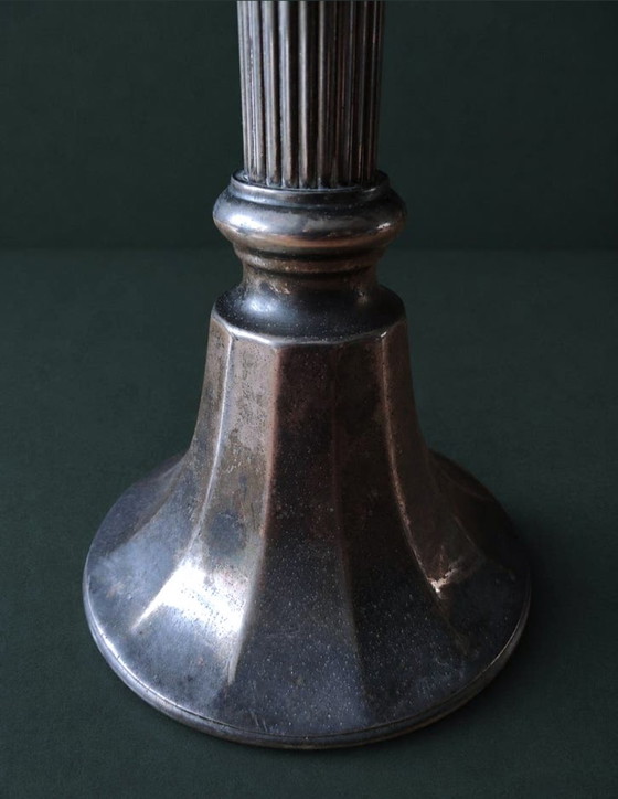 Image 1 of Mooie set zware vintage kandelabers – verzilverd (31 cm hoog)