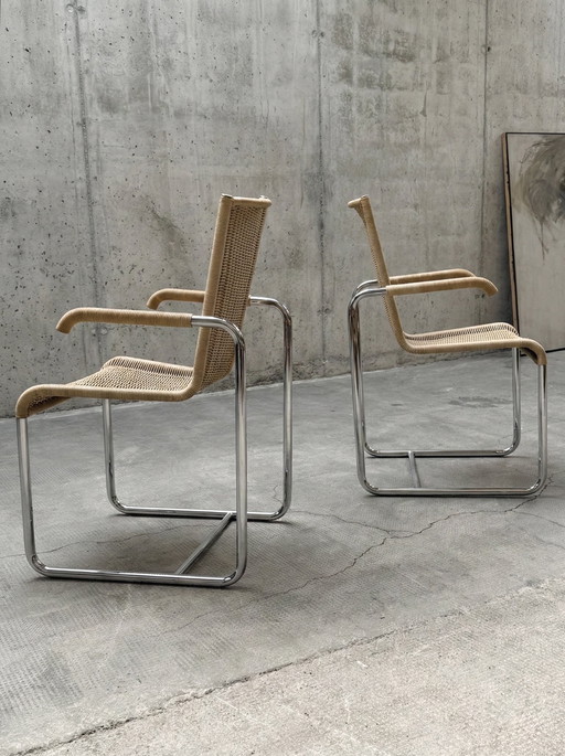 2 sedie a sbalzo TECTA D20, sedia a dondolo, rattan cromato, anni '80