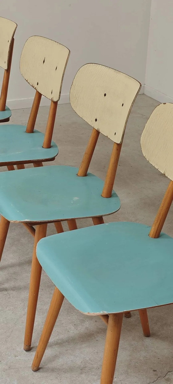 Lot de 4 chaises en bois bleu clair TON Bystrice (Thonet), lot 2. – Chaises de salle à manger, Wood (photo 15 of 22)
