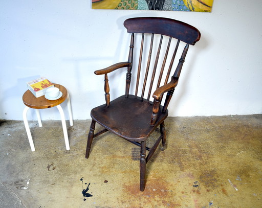 Poltrona Windsor antica, anni 1890, sedia vintage