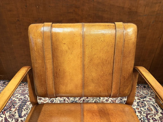 Sedia in Pelle Stile Ralph Lauren con Fibbia - Jacques Adnet – Sedie da pranzo, Leather (photo 12 of 14)