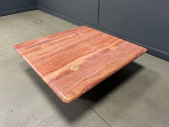 Image 1 of Angelo Mangiarotti red travertine Coffee Table for Up&Up, Italy