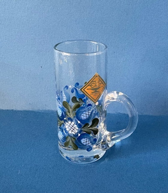 Image 1 of Unique hand-painted crystal carafe with 4 glasses, vintage