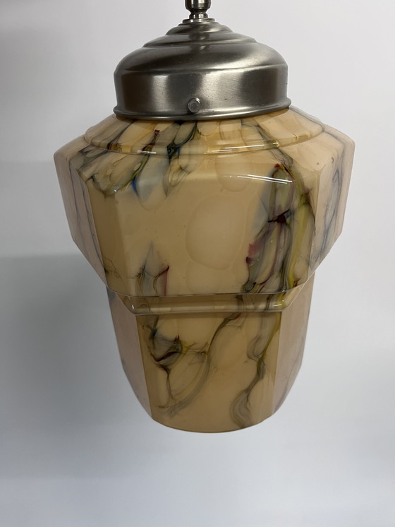 Image 1 of Lampada a sospensione in marmo Art Déco vintage con pendolo