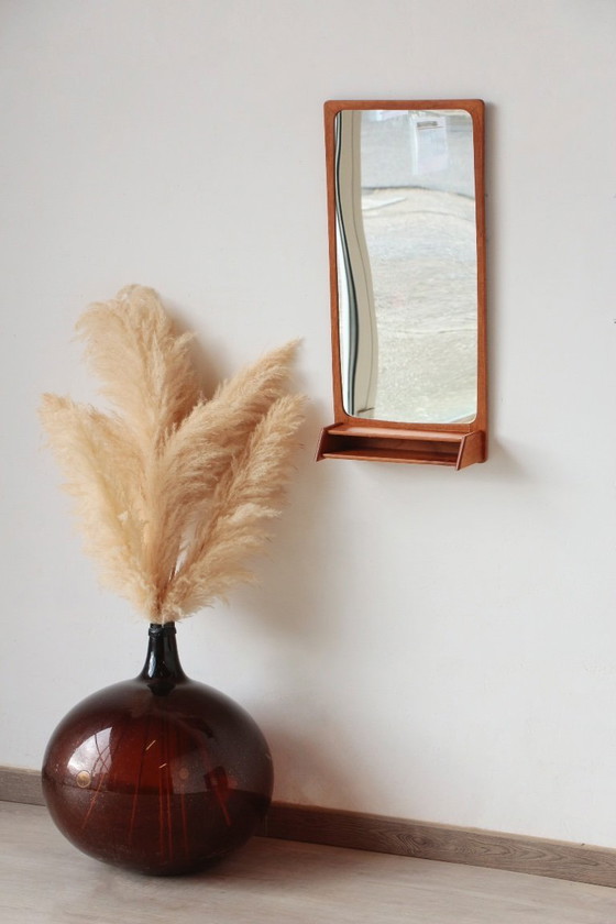 Image 1 of Danish design teak mirror with shelf | Vintage 1960s