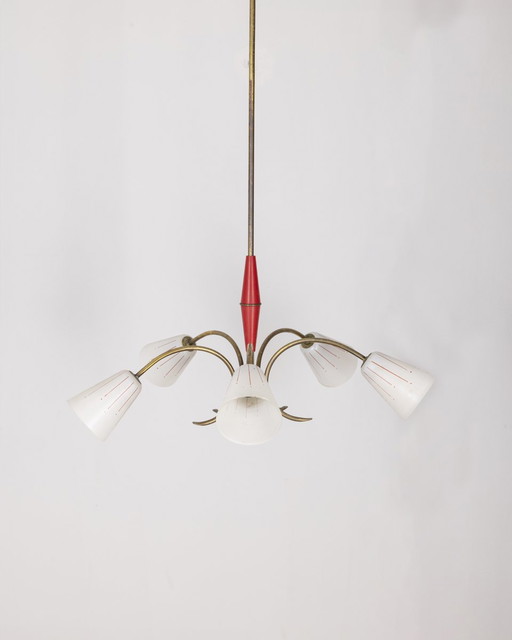 Lustre Vintage 1960S en métal rouge et verre Design Italien